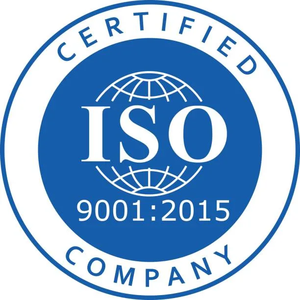ISO 9001:2015 certified company badge for quality management